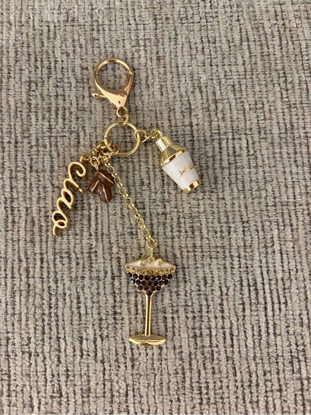 Chocolate Martini Cocktail & Shaker Keychain Charm - White and Brown Accents